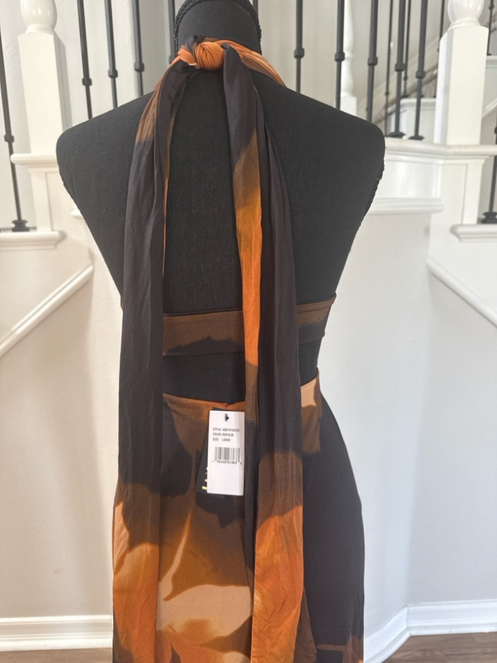 AFRM Genie Halter Maxi Dress in Black & Orange Blur - Picture 5 of 6